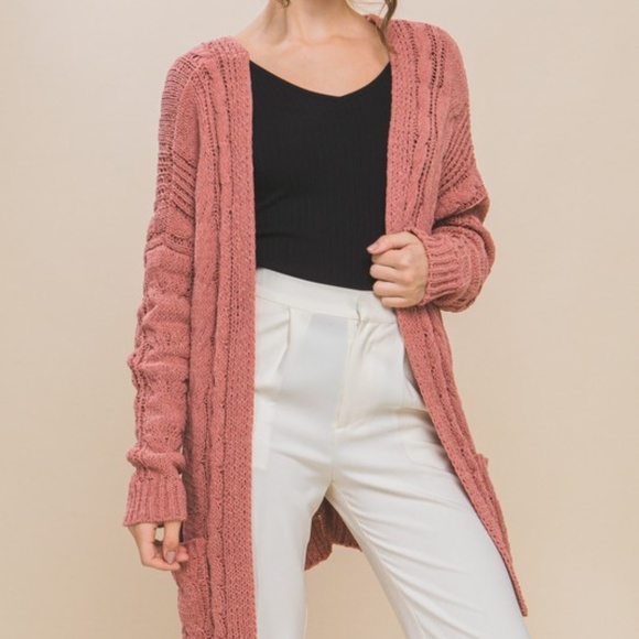 Cozy Chenille Pockets Open Front Loose Fit Cardigan - Picture 3 of 12